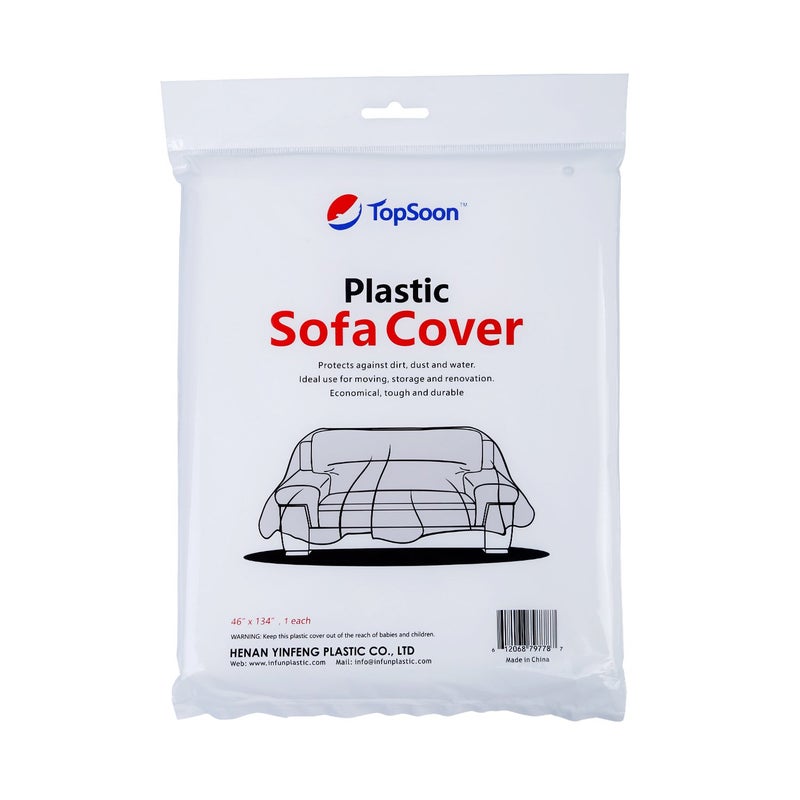 توب سون غطاء أريكة بلاستيكي من توب سون للتخزين، مقاوم للغبار، غطاء أريكة بلاستيكي مقاوم للماء، غطاء أثاث فناء مقاوم للماء، عرض 134 بوصة × ارتفاع 46 بوصة - Image 3